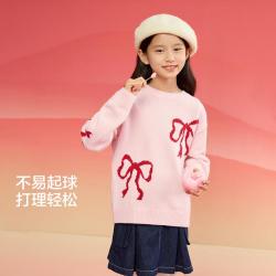 巴拉巴拉 不易起球儿童毛衣女童毛衫针织衫春秋款红色新年服亲子款舒适百搭