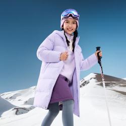特步 防风保暖御寒耐磨耐穿男童女童秋季轻薄无负担舒适中长款羽绒服