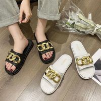 金属扣拖鞋女外穿拖鞋女两用链条运动室外办公室宽脚时尚百搭外出