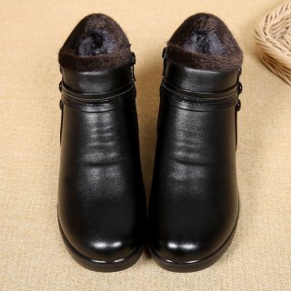 妈妈棉鞋女冬季加绒保暖中老年人皮鞋加厚平底短靴子软底防滑奶奶
