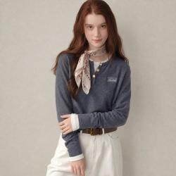 TEENIE WEENIE 女装毛针织衫春秋季时髦假两件撞色毛衣套头上衣