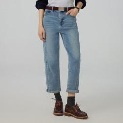 TEENIE WEENIE 小熊女装牛仔裤春秋宽松直筒休闲裤舒适时髦学院风休闲牛仔长裤