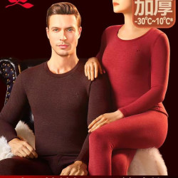 梦特娇 加厚羊驼绒保暖内衣女加绒秋衣秋裤圆领套装德绒发热冬季QC
