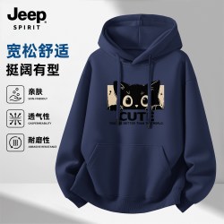 JEEP SPIRIT Jeep吉普卫衣男款2026秋冬新款重磅大码加绒加厚可爱猫猫情侣上衣