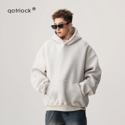 QOTRIOCK 重磅boxy连帽卫衣男女秋季高级感休闲纯色外套宽松百搭运动上衣潮