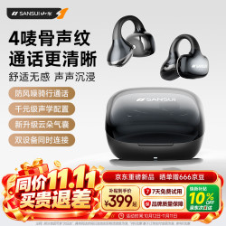 山水 W163【高清通话丨防风噪】VPU骨声纹蓝牙耳机耳夹式无线开放式骨传导概念不入耳通话降噪运动 黑