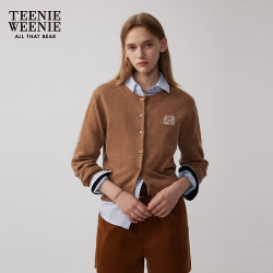 TEENIE WEENIE 小熊女装秋季简约学院风知识分子风针织开衫毛衣外套 卡其色