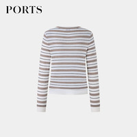 PORTS宝姿 条纹圆领针织上衣 杏仁棕 XS