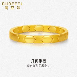 赛菲尔 黄金首饰新款足金几何手镯5D硬金拼接手饰