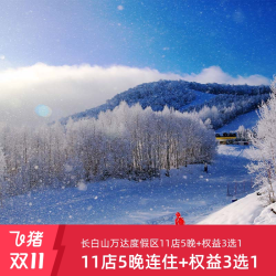 长白山万达度假区11店5晚连住+2大1小雪季权益+权益3选1
