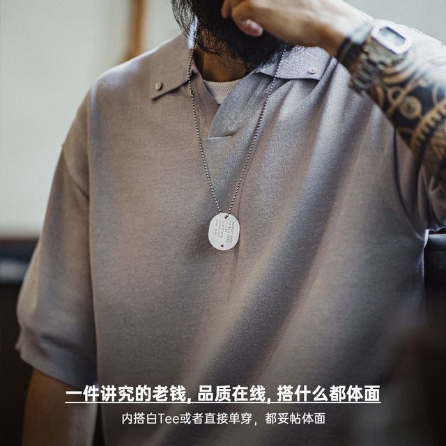 马登 工装 美式复古高品质半袖老钱风海鸥领polo衫宽松短袖t恤男夏