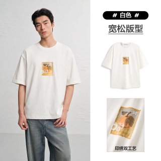 太平鸟 男装 印花短袖T恤2026秋新款圆领情侣装潮流休闲男士体恤衫