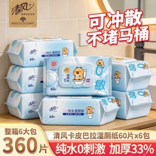 百亿补贴：清风 卡皮巴拉湿厕纸60片6大包擦屁屁私处卫生湿纸巾