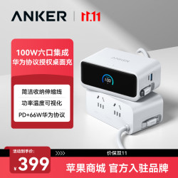安克 100W快充 充电器 数据线  单Type-C口 线充套装 100W 白