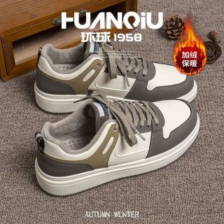 环球 圆头简约板鞋男2026冬季新款休闲鞋加绒保暖二棉鞋子