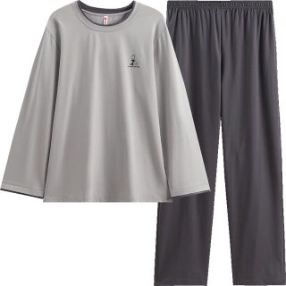 芬腾 100%纯棉长袖长裤家居服套装 深灰 2XL 男女款均有！