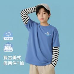 Classic Teddy 秋季儿童长袖T恤休闲舒适运动假两件儿童上衣