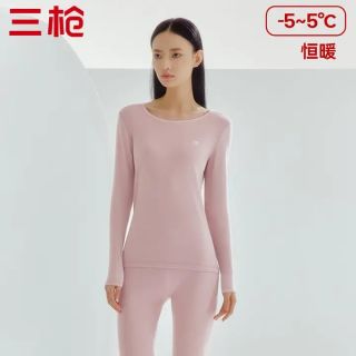 三枪 秋衣秋裤男女秋冬纯棉睡衣太空芯抗静电高弹打底保暖内衣套装 裸粉（女圆领） L