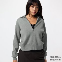 优衣库 柔滑棉质拉链针织开衫优衣库女装男装/毛衣毛衫外套487005