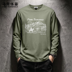 马克华菲 纯棉长袖T恤 抹茶绿 4XL