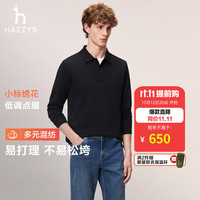 哈吉斯 ABTZE0DCF01 长袖翻领POLO衫 黑色BK 2XL