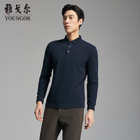 雅戈尔 官方新品男装t恤 秋冬男棉混纺保暖翻领商务休闲长袖POLO衫上衣 藏青VLPC519962FCA L （推荐135-150斤）