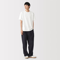 無印良品 MUJI 男式天竺编织圆领短袖T恤 男士男款男装打底衫 26年夏季 上衣 白色AB1QMA6A XL (180/104A)