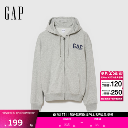 Gap logo印花宽松连帽卫衣 灰色 L码
