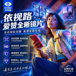 依视路 爱赞全晰 1.60钻晶膜致非球面镜片*2片+优惠选配镜框一副