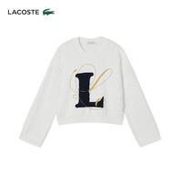 LACOSTE 法国鳄鱼女装26秋季新款时尚字母绞花长袖针织衫|AF8253 70V/米白色 XL 42