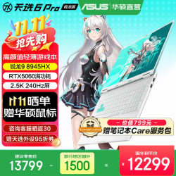 华硕 天选6 Pro 锐龙版  16英寸游戏本 笔记本电脑 锐龙9 8945HX/RTX5060/魔幻青/240Hz 16G内存/1T高速固态硬盘 2.5K 16:10高刷高亮高色域电竞屏