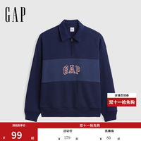 Gap 男女装2026秋新品logo刺绣撞色宽松polo领卫衣美版000911585 海军蓝 M 美码 L亚洲码180/96A