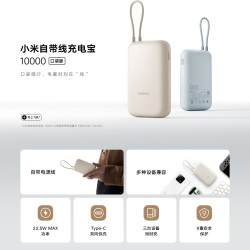 小米 自带线充电宝10000mAh口袋版