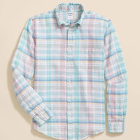 Brooks Brothers Irish Linen Polo Button Down Collar, Multi Plaid Shirt