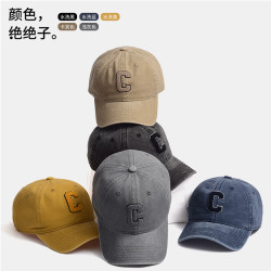 美式水洗棒球帽男女通用潮牌时尚C字母帽子男夏季水洗做旧鸭舌帽
