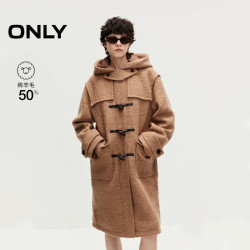 ONLY 秋冬含绵羊毛气质连帽长款毛呢大衣女|12436U001 E10 烤椰子棕色 S (160) 80A