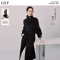 LILY 100%羊毛廓形立领双面呢大衣 藏青 XL