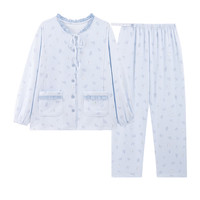 ROVO 孕妇月子服产后喂奶哺乳睡衣吸汗产妇家居服套装 浅蓝新语