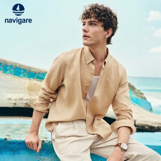navigare [亚麻]Navigare小帆船卡其色长袖衬衫男衬衣外套