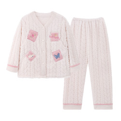 ROVO 珊瑚绒月子服冬季孕妇保暖睡衣A类防静电加绒加厚家居服套装 蔷薇蝴蝶园