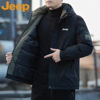 Jeep 棉服男士秋冬连帽加厚保暖新款潮流休闲外套 黑色 XL