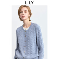 LILY 假两件绞花圆领针织开衫 灰蓝 XS