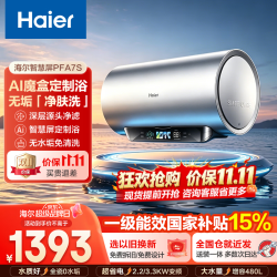 海尔 电热水器家用60升一级能效变频卫生间洗澡80L免清洗PFA7