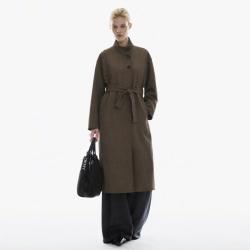 DKNY 秋季时尚纯色长款长袖立领女式风衣女外套