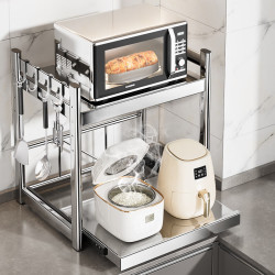 本王 不锈钢厨房微波炉置物架家用抽拉式台面多功能架 原色58cm+全配