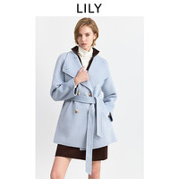 LILY 100%羊毛双面呢大衣 立领宽松廓形 401蓝色 XL