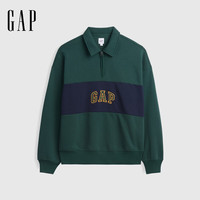 Gap 男女装2026秋新品logo刺绣撞色宽松polo领卫衣美版000911585 墨绿色 S 美码 M亚洲码175/92A
