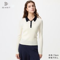3D精纺美利奴羊毛混纺罗纹POLO领拼色针织衫优衣库女装毛衣491606