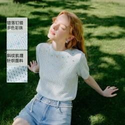 cocoon 多巴胺欧若风轻奢秋镂空短袖女洋气别致上衣秋针织衫