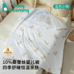 babyincoming 蓓茵可 蓝色小熊四季桑蚕丝婴儿盖毯 120*100cm